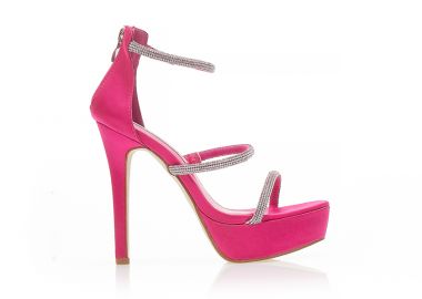 Πέδιλα φούξια σατέν με λουράκια από στρας και φιάπα ΦΟΥΞΙΑ - Tsoukalas - 