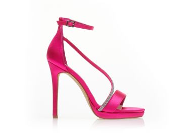 Πέδιλα φούξια σατέν με λοξό λουράκι από στρας ΦΟΥΞΙΑ - Tsoukalas - 
