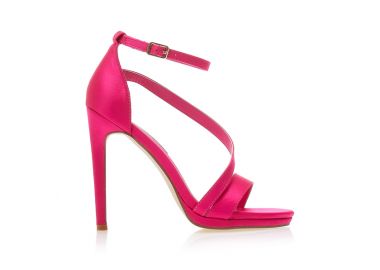 Πέδιλα φούξια σατέν με λοξό λουράκι και φιάπα ΦΟΥΞΙΑ - Tsoukalas - 