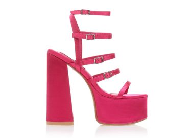 Πέδιλα φούξια σατέν με πολλαπλά λουράκια ΦΟΥΞΙΑ - Tsoukalas - 