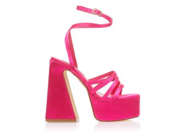 Πέδιλα φούξια σατέν με πολλαπλά λουράκια και φιάπα ΦΟΥΞΙΑ - Tsoukalas - 