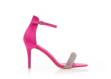 Πέδιλα φούξια σουέτ με φάσα από στρας και λουράκι στον αστράγαλο ΦΟΥΞΙΑ - Tsoukalas - 