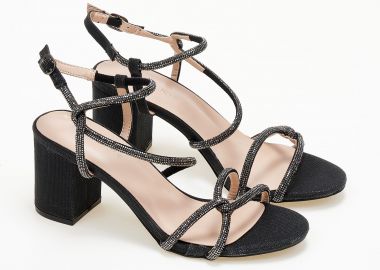 Πέδιλα glitter με χοντρό τακούνι - Μαύρο - Issue - 