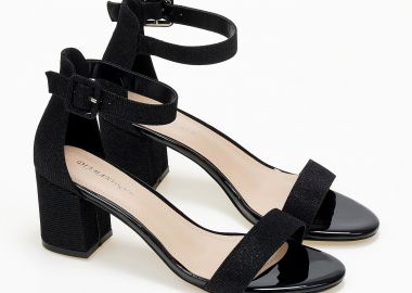 Πέδιλα glitter με φτέρνα και χοντρό τακούνι - Μαύρο - Issue - 