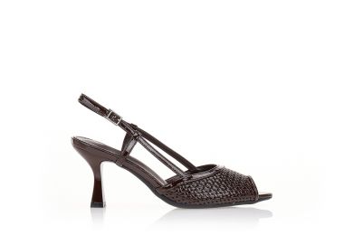 Πέδιλα καφέ δερματίνη με ανοιχτή μύτη ΚΑΦΕ - Tsoukalas - 