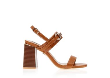 Πέδιλα κάμελ δερματίνη με animal print και χρυσές λεπτομέρειες ΚΑΜΕΛ - Tsoukalas - 