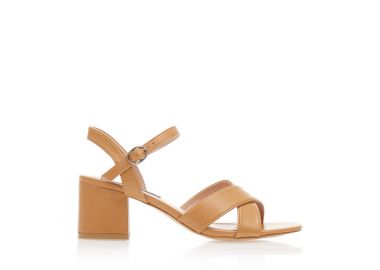 Πέδιλα κάμελ δερματίνη με χιαστί φάσα ΚΑΜΕΛ - Tsoukalas - 