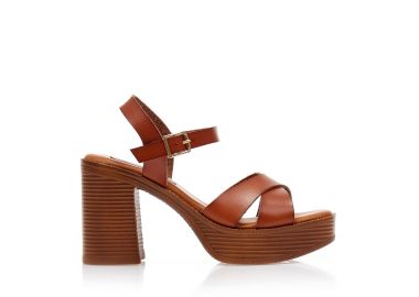 Πέδιλα κάμελ δερματίνη με χιαστί φάσα ΚΑΜΕΛ - Tsoukalas - 