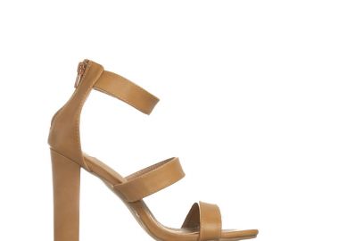 Πέδιλα κάμελ δερματίνη με λουράκια και φερμουάρ στο πίσω μέρος ΚΑΜΕΛ - Tsoukalas - 