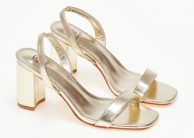 Πέδιλα καρέ με χοντρό τακούνι - Χρυσό - Issue - 