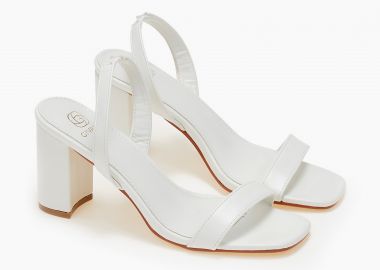 Πέδιλα καρέ με χοντρό τακούνι - Λευκό - Issue - 