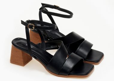 Πέδιλα καρέ με χοντρό τακούνι - Μαύρο - Issue - 