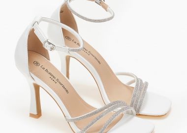 Πέδιλα καρέ με στρας και κλειστή φτέρνα - Λευκό - Issue - 