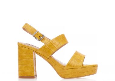 Πέδιλα κίτρινα δερματίνη animal print με φάσα και λουράκια ΚΙΤΡΙΝΟ - Tsoukalas - 
