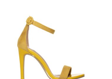 Πέδιλα κίτρινα σουέτ με λουράκι και λεπτό τακούνι ΚΙΤΡΙΝΟ - Tsoukalas - 