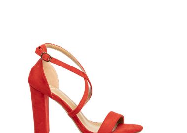 Πέδιλα κόκκινα σουέτ χιαστί με χοντρό τακούνι ΚΟΚΚΙΝΟ - Tsoukalas - 