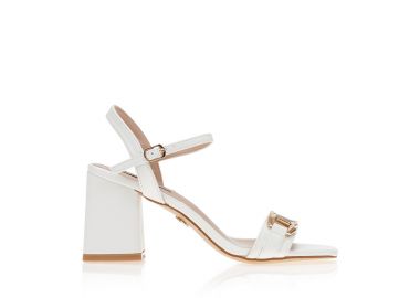 Πέδιλα λευκά δερματίνη με animal print φάσα και χρυσή αγκράφα ΛΕΥΚΟ - Tsoukalas - 