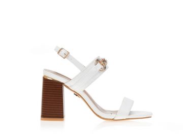 Πέδιλα λευκά δερματίνη με animal print και χρυσές λεπτομέρειες ΛΕΥΚΟ - Tsoukalas - 