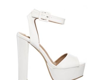 Πέδιλα λευκά δερματίνη με χοντρό τακούνι και λουράκι στο πάνω μέρος ΛΕΥΚΟ - Tsoukalas - 