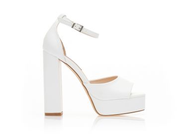 Πέδιλα λευκά δερματίνη με φαρδιά φάσα και φιάπα ΛΕΥΚΟ - Tsoukalas - 