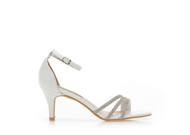 Πέδιλα λευκά δερματίνη με φάσα από λουράκια με στρας ΛΕΥΚΟ - Tsoukalas - 