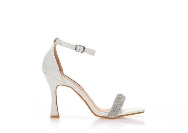 Πέδιλα λευκά δερματίνη με φάσα από στρας και ιδιαίτερο τακούνι ΛΕΥΚΟ - Tsoukalas - 