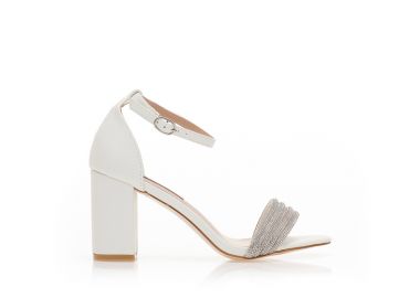 Πέδιλα λευκά δερματίνη με φάσα από στρας και λουράκι στον αστράγαλο ΛΕΥΚΟ - Tsoukalas - 