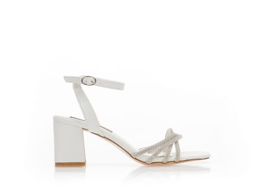 Πέδιλα λευκά δερματίνη με φάσα από στρας και λουράκι στον αστράγαλο ΛΕΥΚΟ - Tsoukalas - 