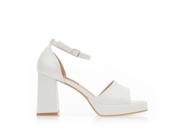 Πέδιλα λευκά δερματίνη με φιάπα και τετράγωνο τελείωμα ΛΕΥΚΟ - Tsoukalas - 