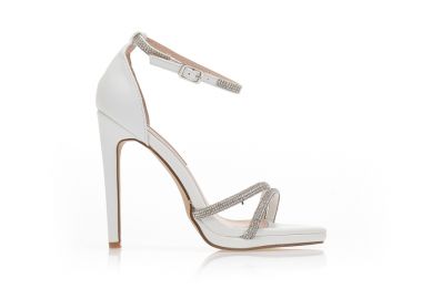 Πέδιλα λευκά δερματίνη με λουράκια στην φάσα και στον αστράγαλο απο στρας ΛΕΥΚΟ - Tsoukalas - 