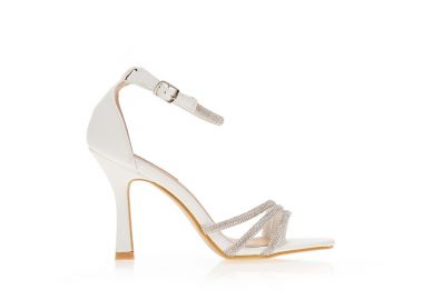 Πέδιλα λευκά δερματίνη με πολλαπλά λουράκια από στρας ΛΕΥΚΟ - Tsoukalas - 