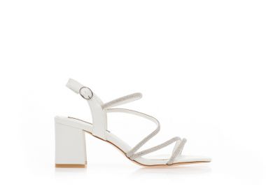 Πέδιλα λευκά δερματίνη με πολλαπλά λουράκια από στρας ΛΕΥΚΟ - Tsoukalas - 