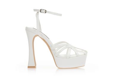 Πέδιλα λευκά δερματίνη με πολλαπλά λουράκια στην φάσα και ιδιαίτερο τακούνι ΛΕΥΚΟ - Tsoukalas - 