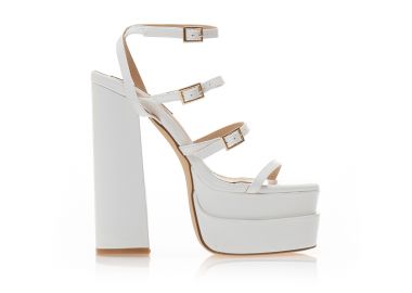 Πέδιλα λευκά λουστρίνι δετά με φιάπα και λουράκι στον αστράγαλο ΛΕΥΚΟ - Tsoukalas - 