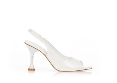 Πέδιλα λευκά λουστρίνι με ιδιαίτερο τακούνι ΛΕΥΚΟ - Tsoukalas - 