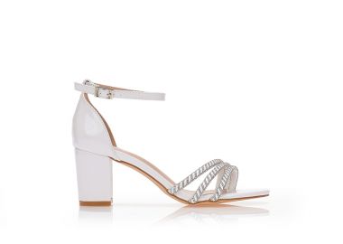 Πέδιλα λευκά με στρας και λουράκια ΛΕΥΚΟ - Tsoukalas - 