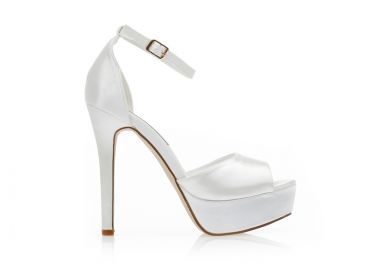 Πέδιλα λευκά σατέν με φιάπα και λουράκι στον αστράγαλο ΛΕΥΚΟ - Tsoukalas - 