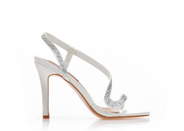 Πέδιλα λευκά σατέν με ιδιαίτερο λουράκι από στρας και διαφάνεια ΛΕΥΚΟ - Tsoukalas - 