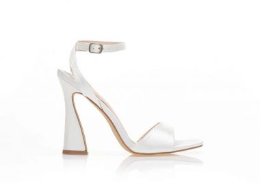 Πέδιλα λευκά σατέν με ιδιαίτερο τακούνι ΛΕΥΚΟ - Tsoukalas - 
