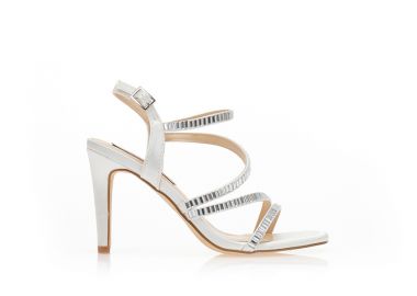 Πέδιλα λευκά σατέν με πολλαπλά λουράκια και διακοσμητικά στρας ΛΕΥΚΟ - Tsoukalas - 