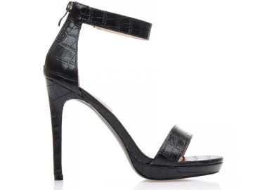 Πέδιλα μαύρα δερματίνη animal print με φάσα και λουράκι. ΜΑΥΡΟ - Tsoukalas - 