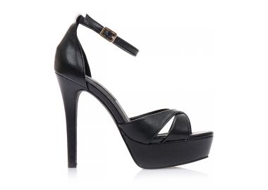 Πέδιλα μαύρα δερματίνη χιαστί με φιάπα και λουράκι ΜΑΥΡΟ - Tsoukalas - 