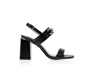 Πέδιλα μαύρα δερματίνη με animal print και χρυσές λεπτομέρειες ΜΑΥΡΟ - Tsoukalas - 