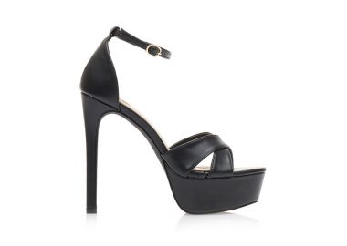 Πέδιλα μαύρα δερματίνη με χιαστί φάσα και φιάπα ΜΑΥΡΟ - Tsoukalas - 