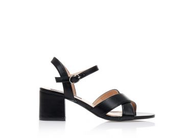 Πέδιλα μαύρα δερματίνη με χιαστί φάσα ΜΑΥΡΟ - Tsoukalas - 