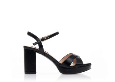 Πέδιλα μαύρα δερματίνη με χιαστί φάσα ΜΑΥΡΟ - Tsoukalas - 