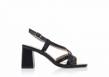 Πέδιλα μαύρα δερματίνη με χιαστί λουράκια ΜΑΥΡΟ - Tsoukalas - 