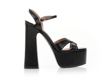 Πέδιλα μαύρα δερματίνη με χιαστί λουράκια ΜΑΥΡΟ - Tsoukalas - 