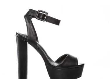 Πέδιλα μαύρα δερματίνη με χοντρό τακούνι και λουράκι στο πάνω μέρος ΜΑΥΡΟ - Tsoukalas - 