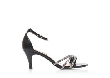 Πέδιλα μαύρα δερματίνη με φάσα από λουράκια με στρας ΜΑΥΡΟ - Tsoukalas - 